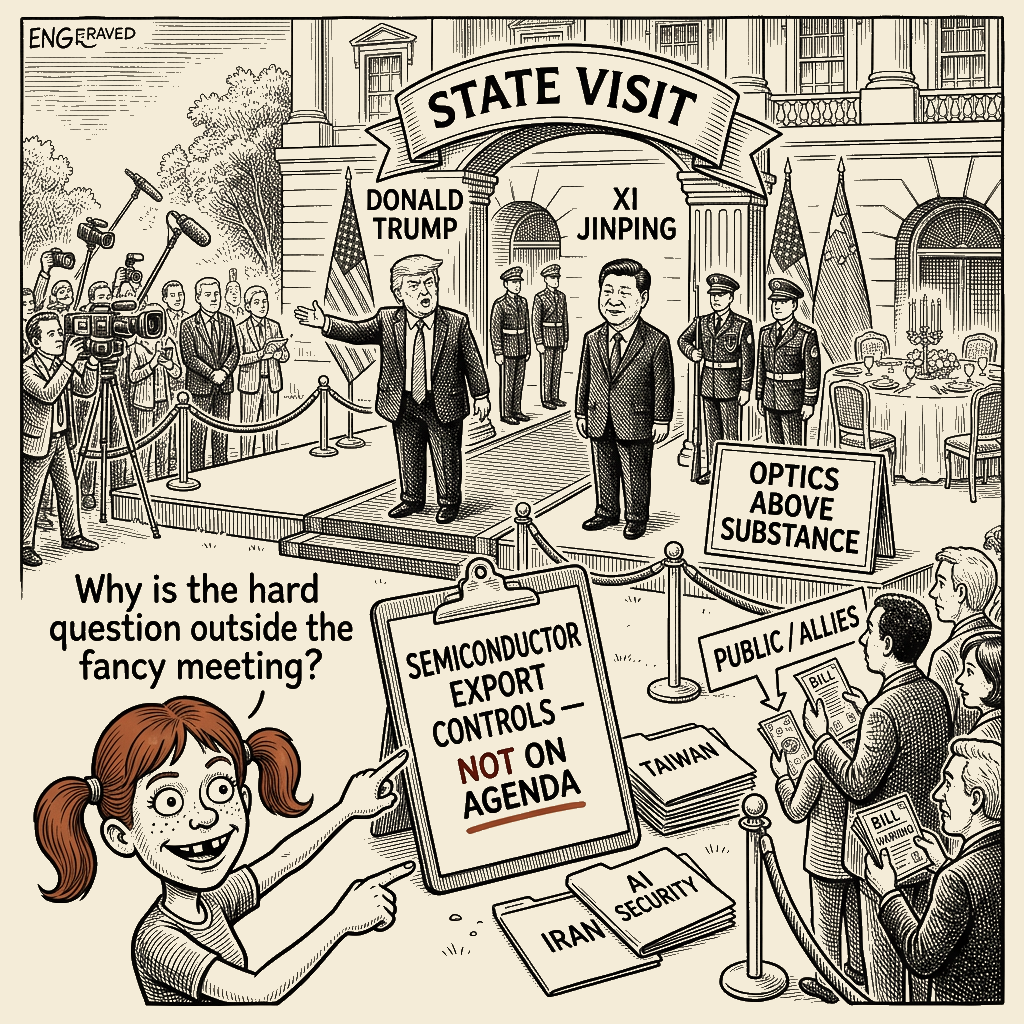 Political meme cartoon by Mimi Wright-Fubar: The Red Carpet Is the Agenda