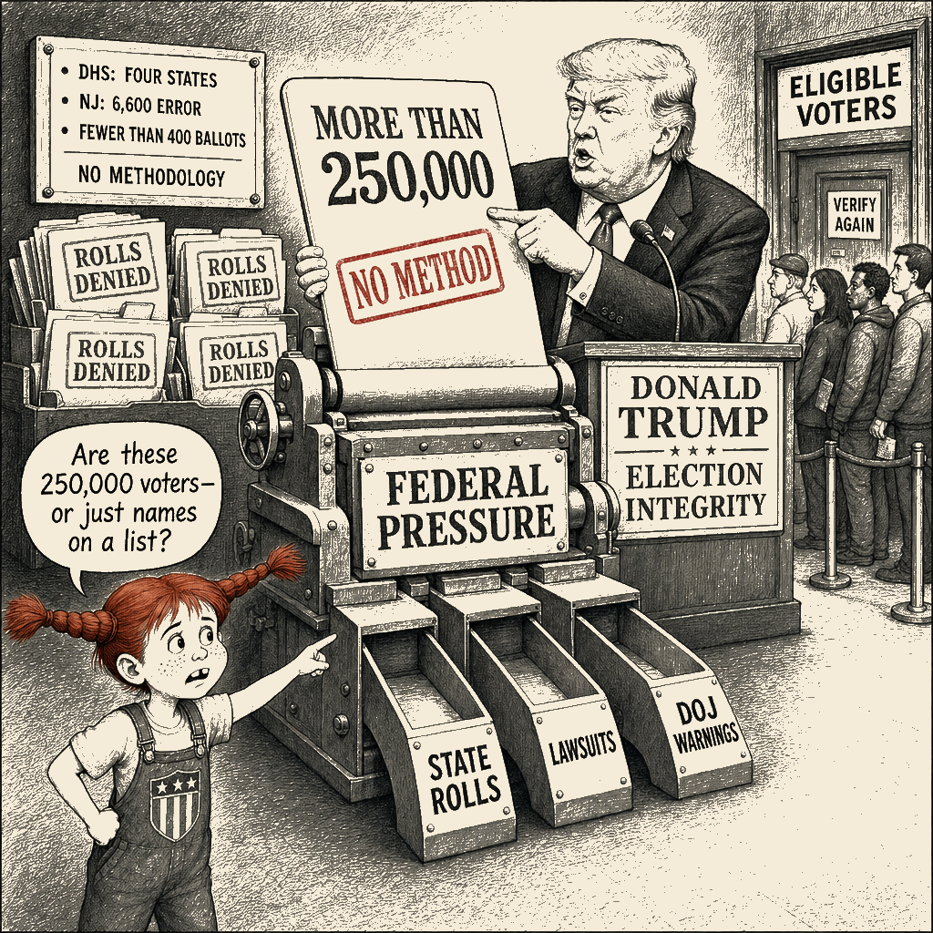 Political meme cartoon by Mimi Wright-Fubar: The Roll Call That Became a Scarecrow