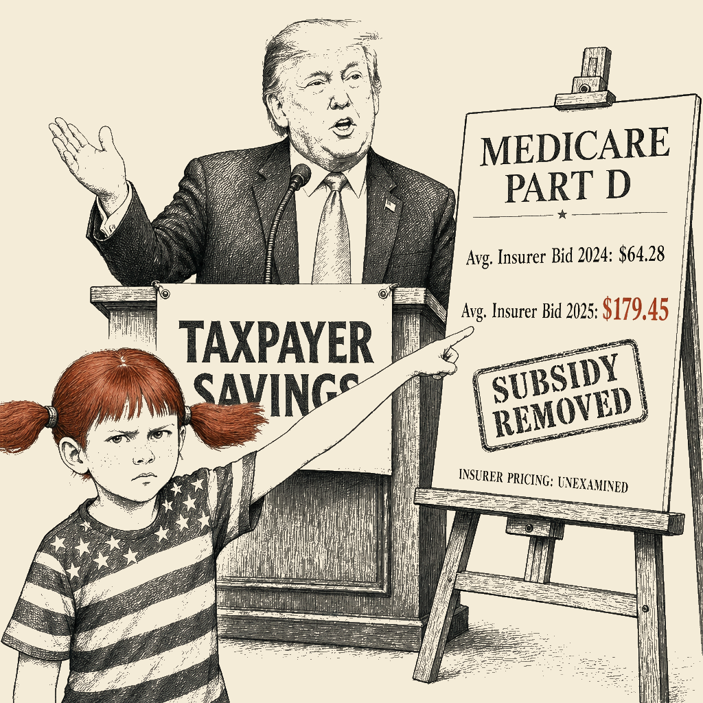 Political meme cartoon by Mimi Wright-Fubar: The Savings Were on Their Ledger