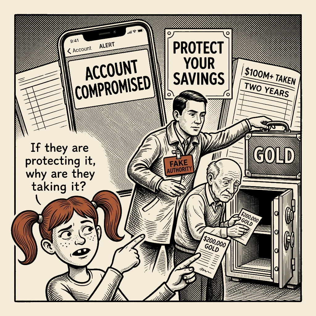 Political meme cartoon by Mimi Wright-Fubar: The Security Alert Came With a Courier