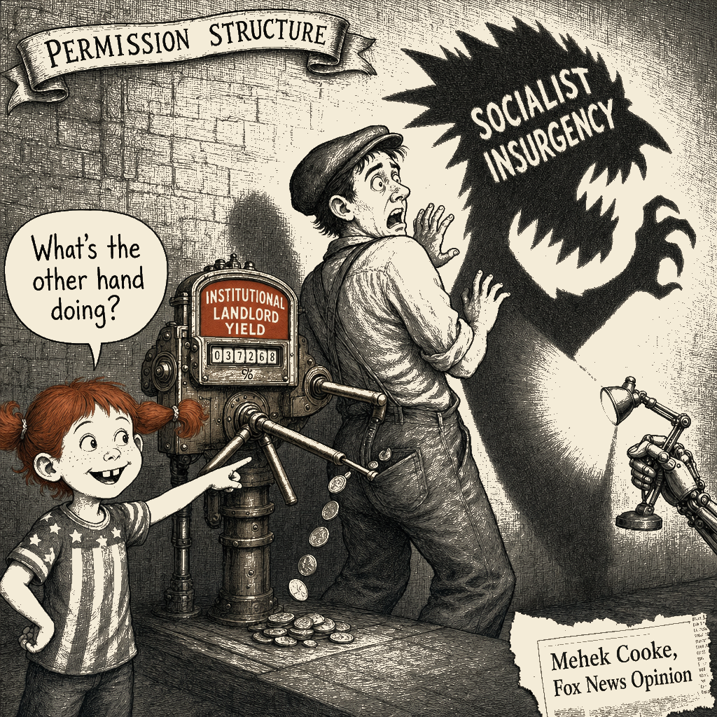 Political meme cartoon by Mimi Wright-Fubar: The Shadow and the Turnstile