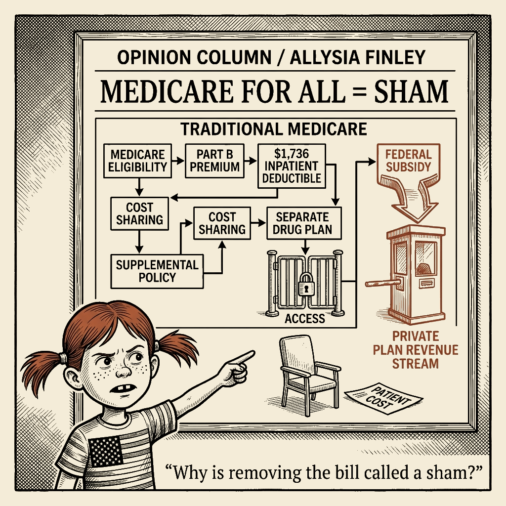 Political meme cartoon by Mimi Wright-Fubar: The Sham Is the Tollbooth