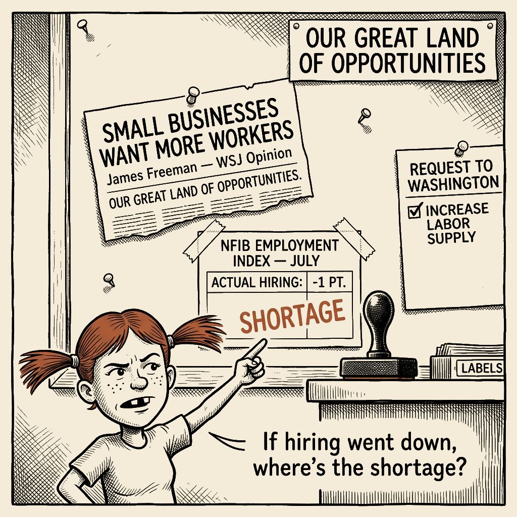 Political meme cartoon by Mimi Wright-Fubar: The Shortage Stamp