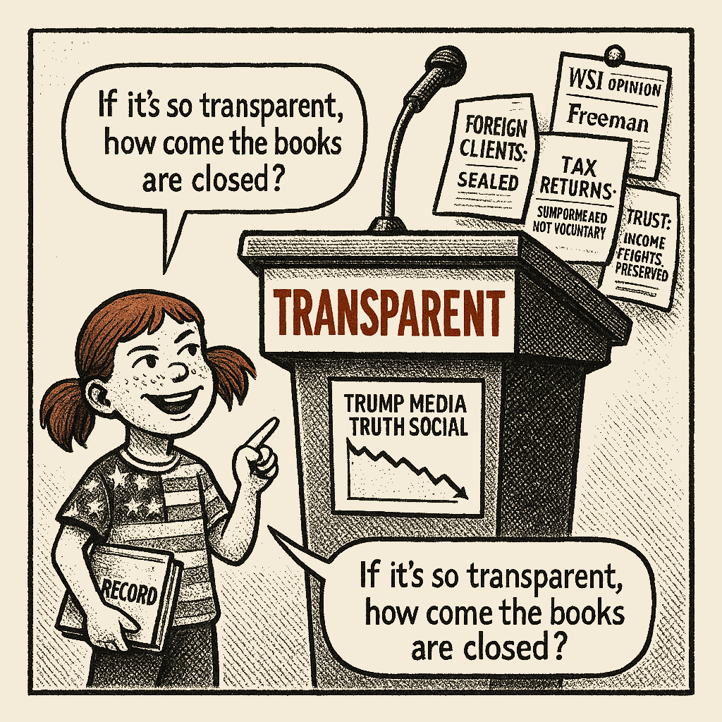 Political meme cartoon by Mimi Wright-Fubar: The Transparency That Won't Let You See