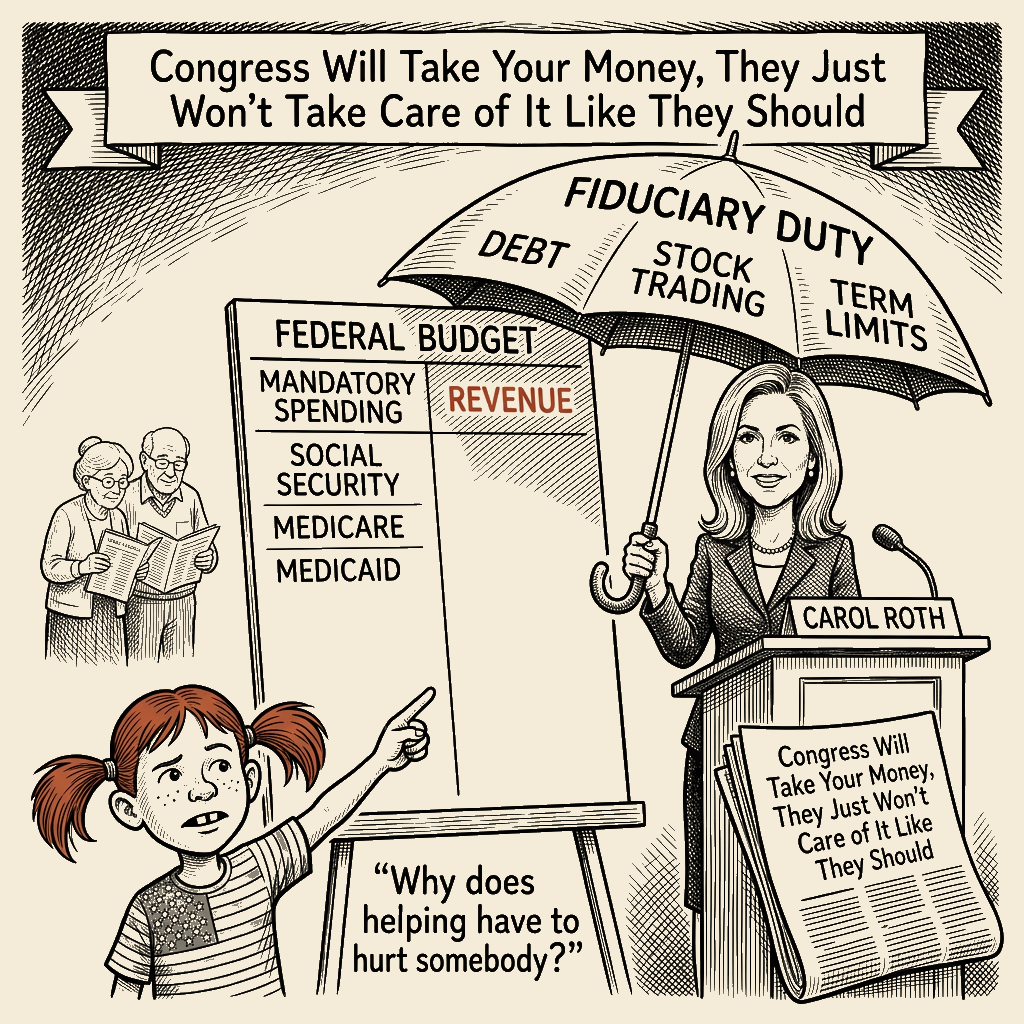 Political meme cartoon by Mimi Wright-Fubar: The Umbrella and the Empty Column