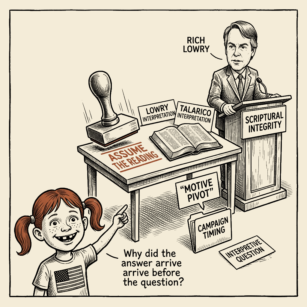Political meme cartoon by Mimi Wright-Fubar: The Verdict Before the Exegesis