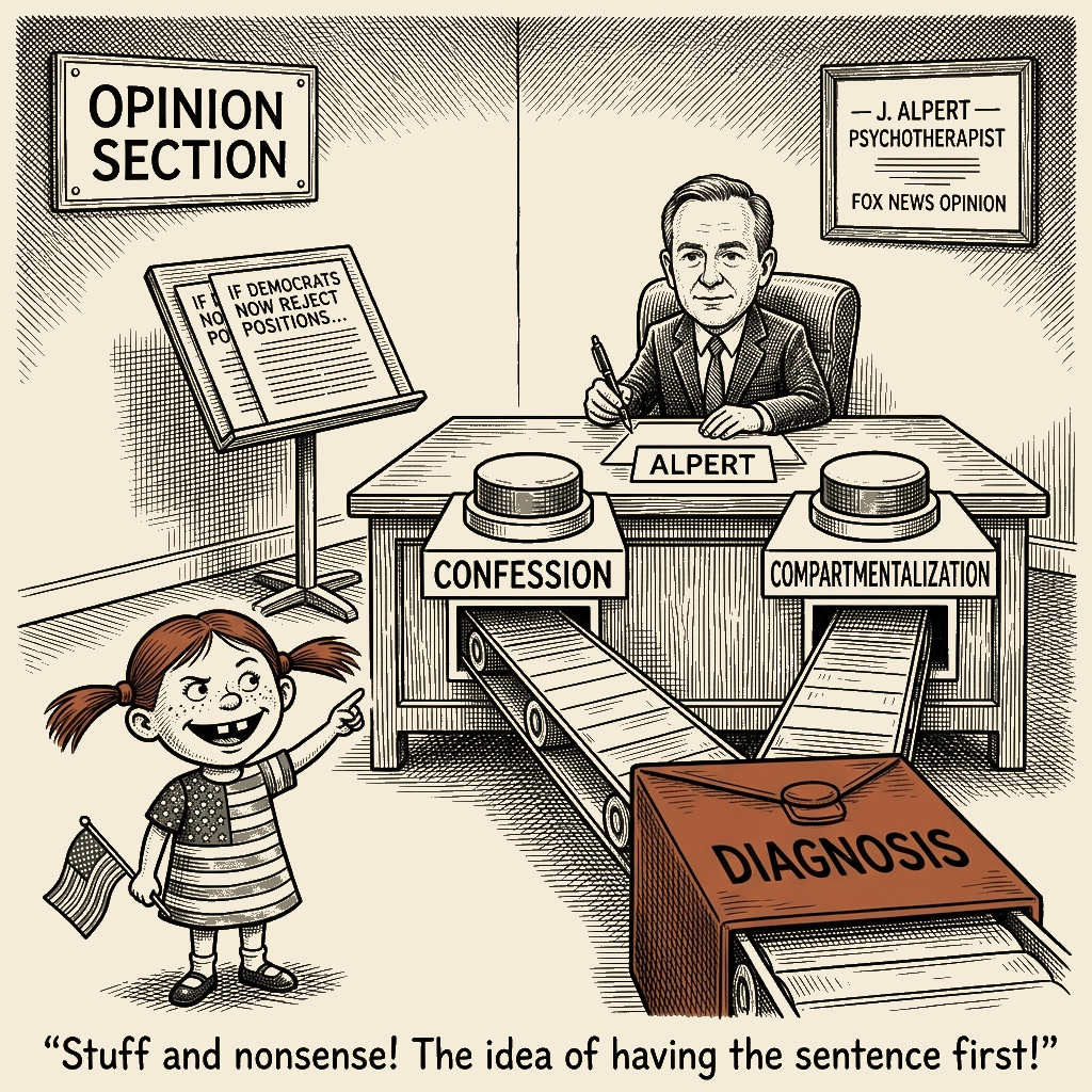 Political meme cartoon by Mimi Wright-Fubar: The Verdict Was Sealed Before the Question