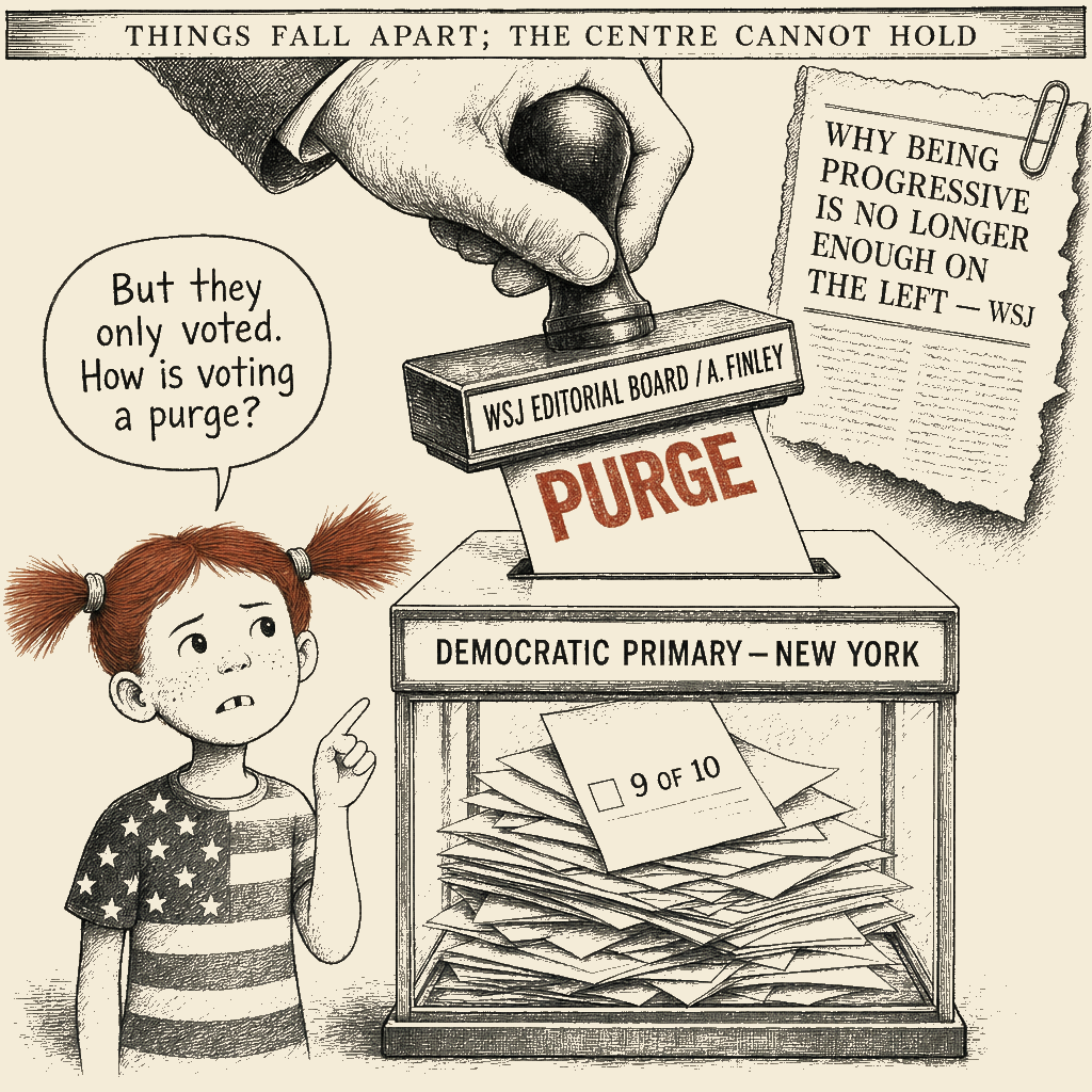 Political meme cartoon by Mimi Wright-Fubar: The Voting Box Says 'Purge'
