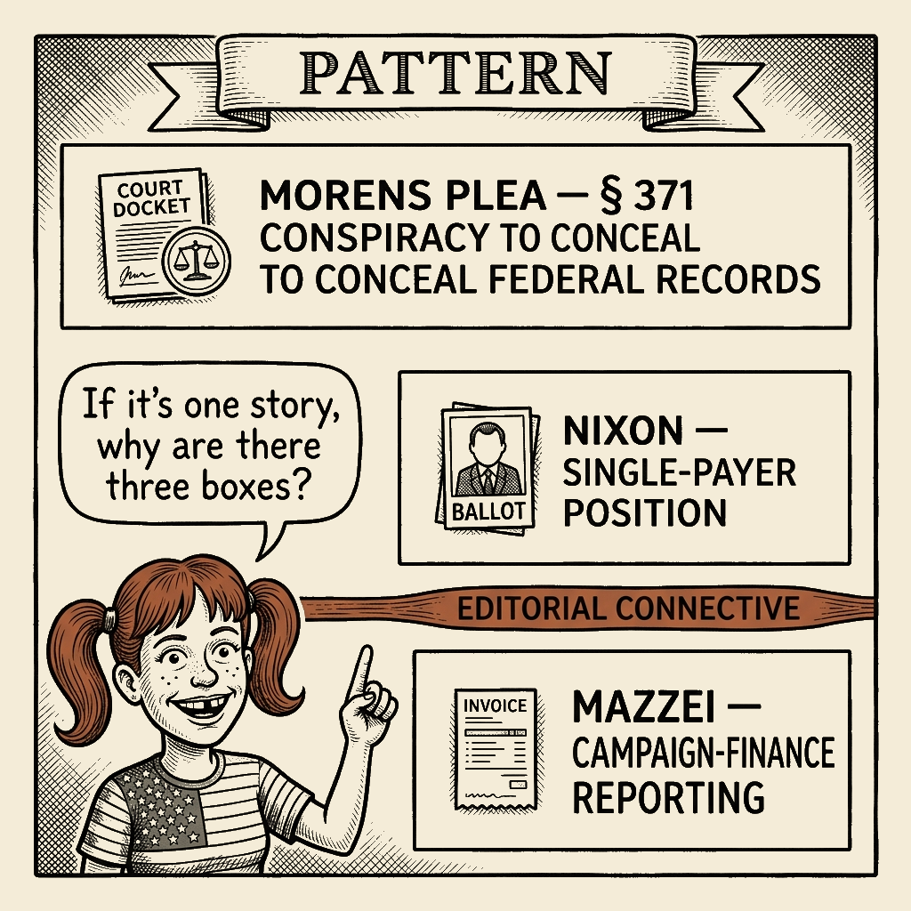 Political meme cartoon by Mimi Wright-Fubar: Three Boxes. One Strip. No String.