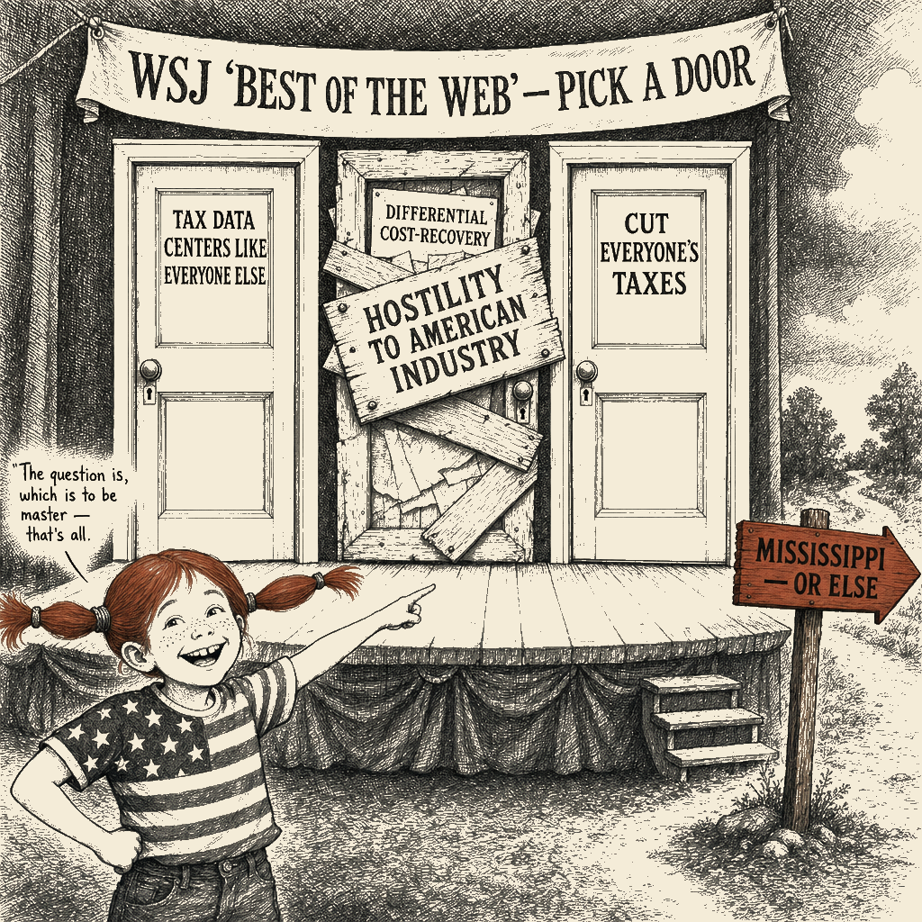 Political meme cartoon by Mimi Wright-Fubar: Three Doors, One Closed