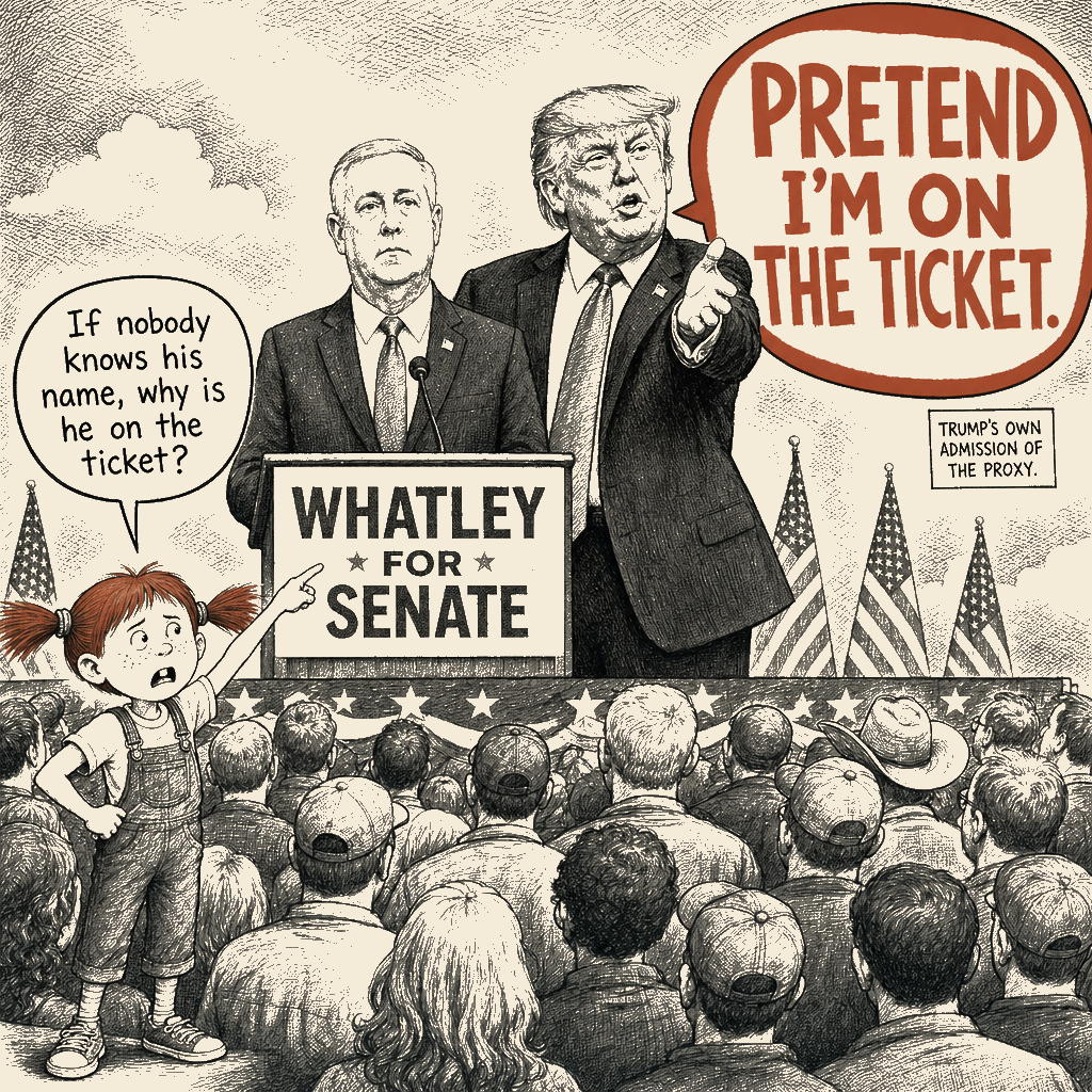 Political meme cartoon by Mimi Wright-Fubar: Vote for Him. Pretend It's Me.