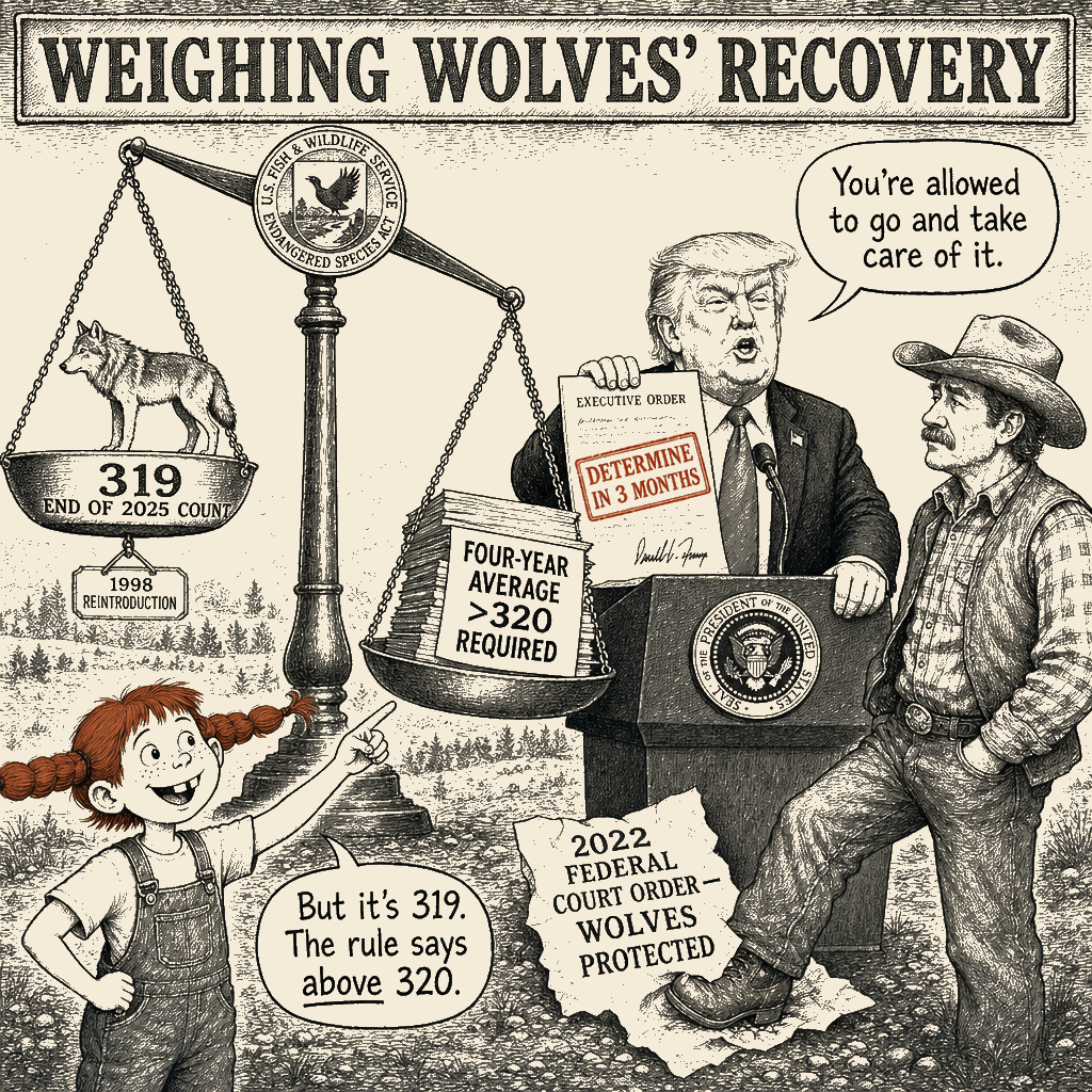 Political meme cartoon by Mimi Wright-Fubar: Weighed the count. Found 319. Signed 'recovery' anyway.