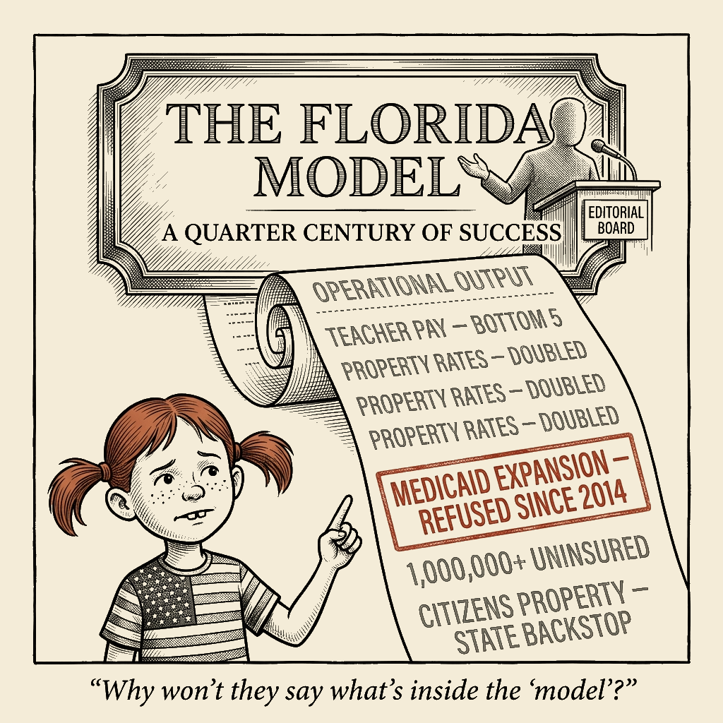 Political meme cartoon by Mimi Wright-Fubar: What's Inside the 'Model'