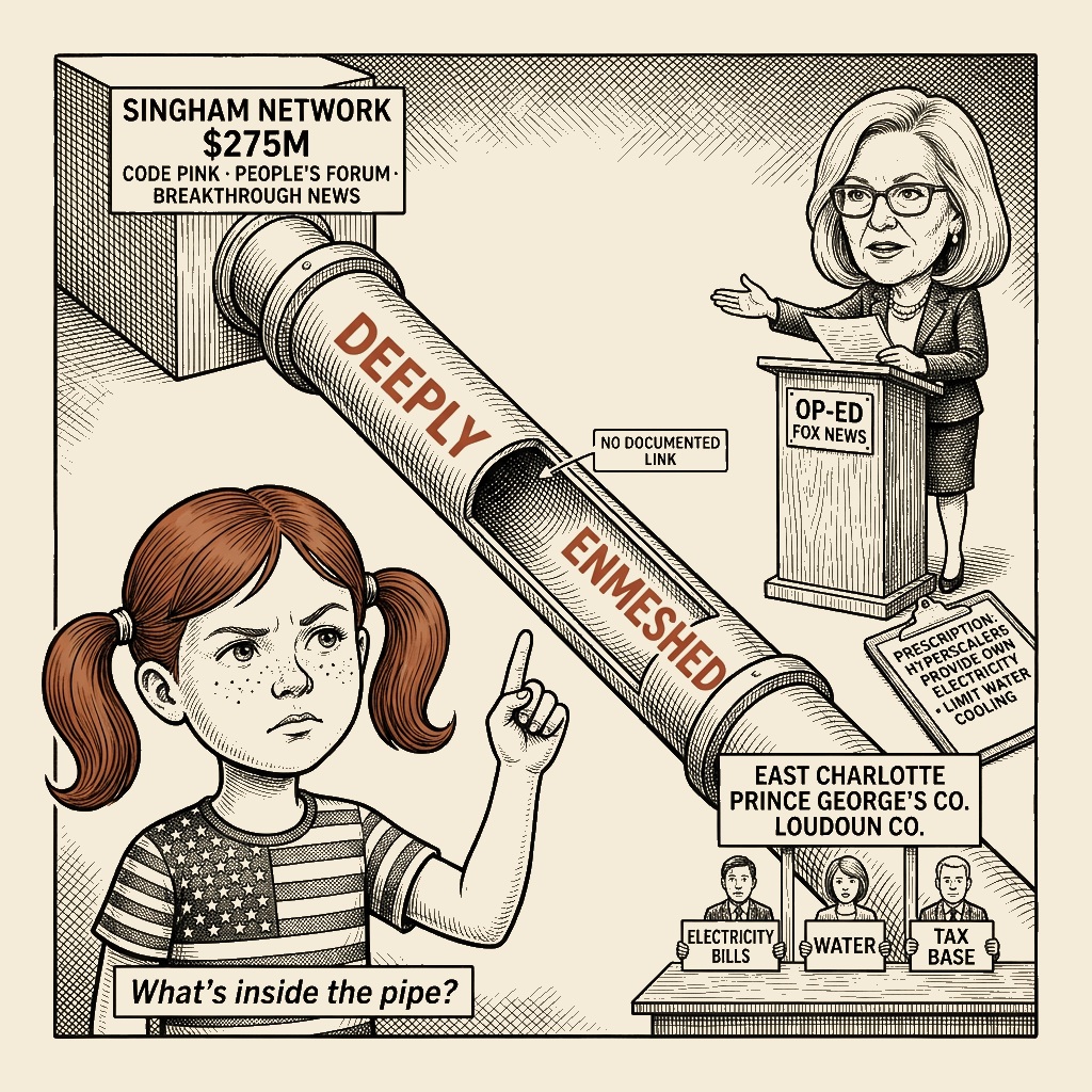 Political meme cartoon by Mimi Wright-Fubar: What's Inside the Pipe?