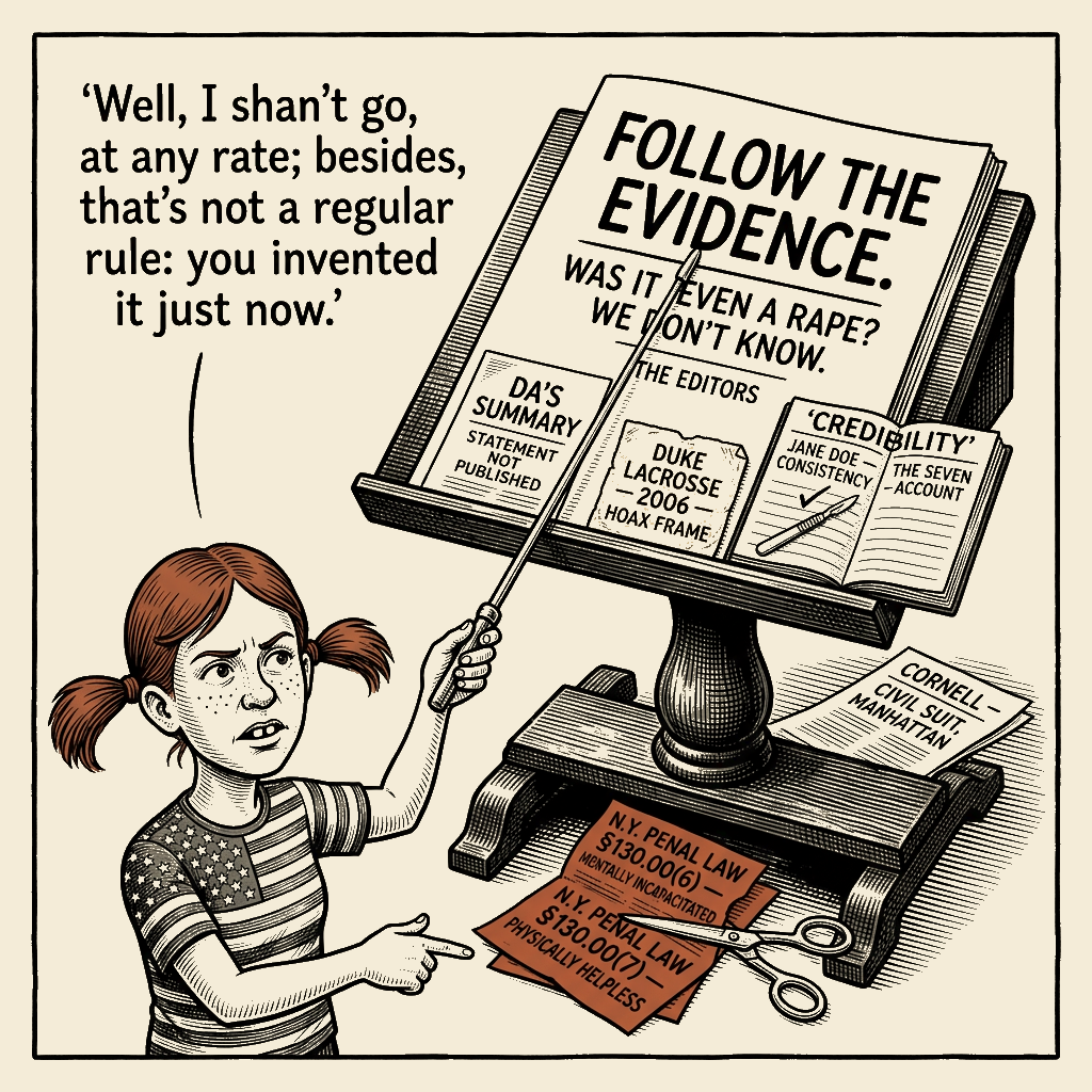 Political meme cartoon by Mimi Wright-Fubar: Where Did the Law Go?
