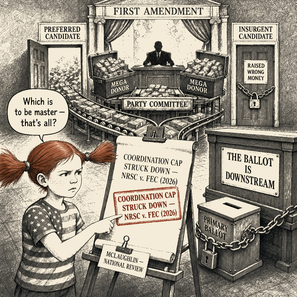 Political meme cartoon by Mimi Wright-Fubar: Which is to be master?