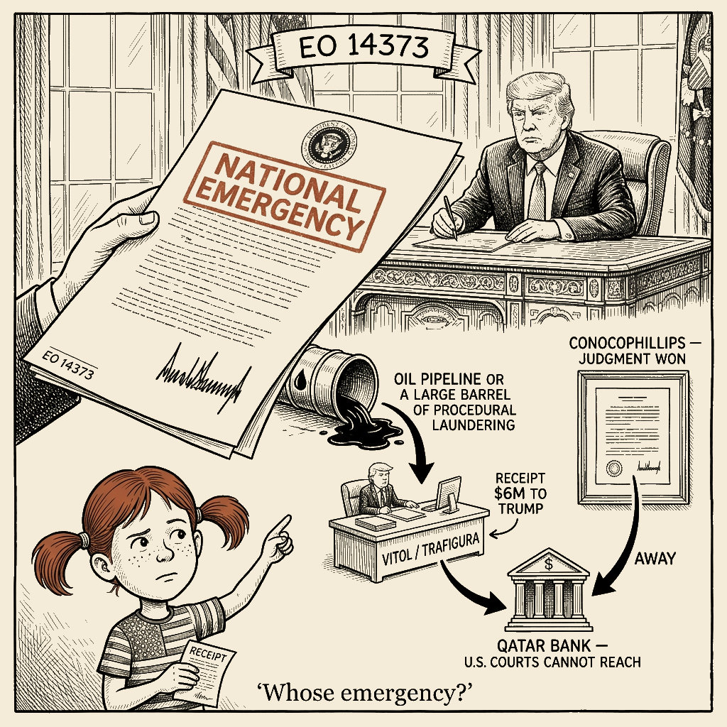 Political meme cartoon by Mimi Wright-Fubar: Whose Emergency?