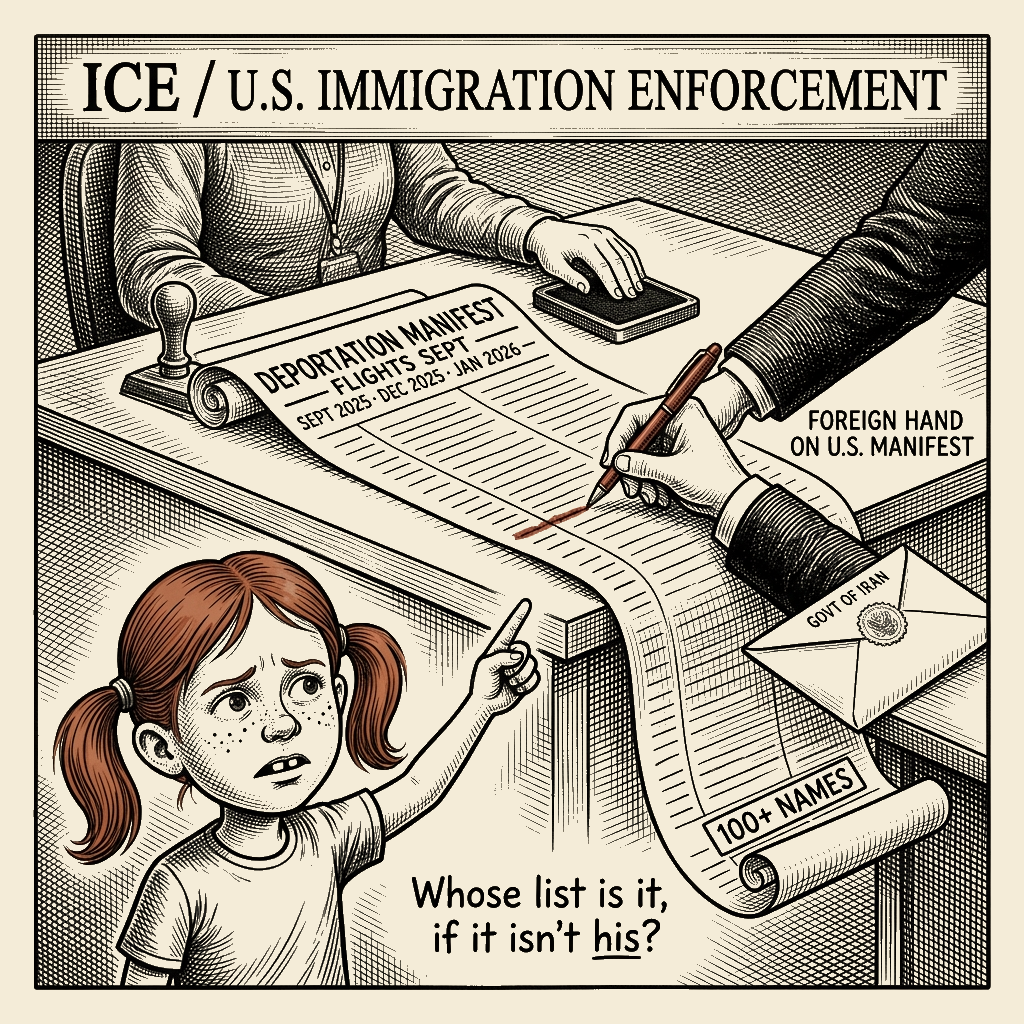 Political meme cartoon by Mimi Wright-Fubar: Whose list is it, if it isn't his?