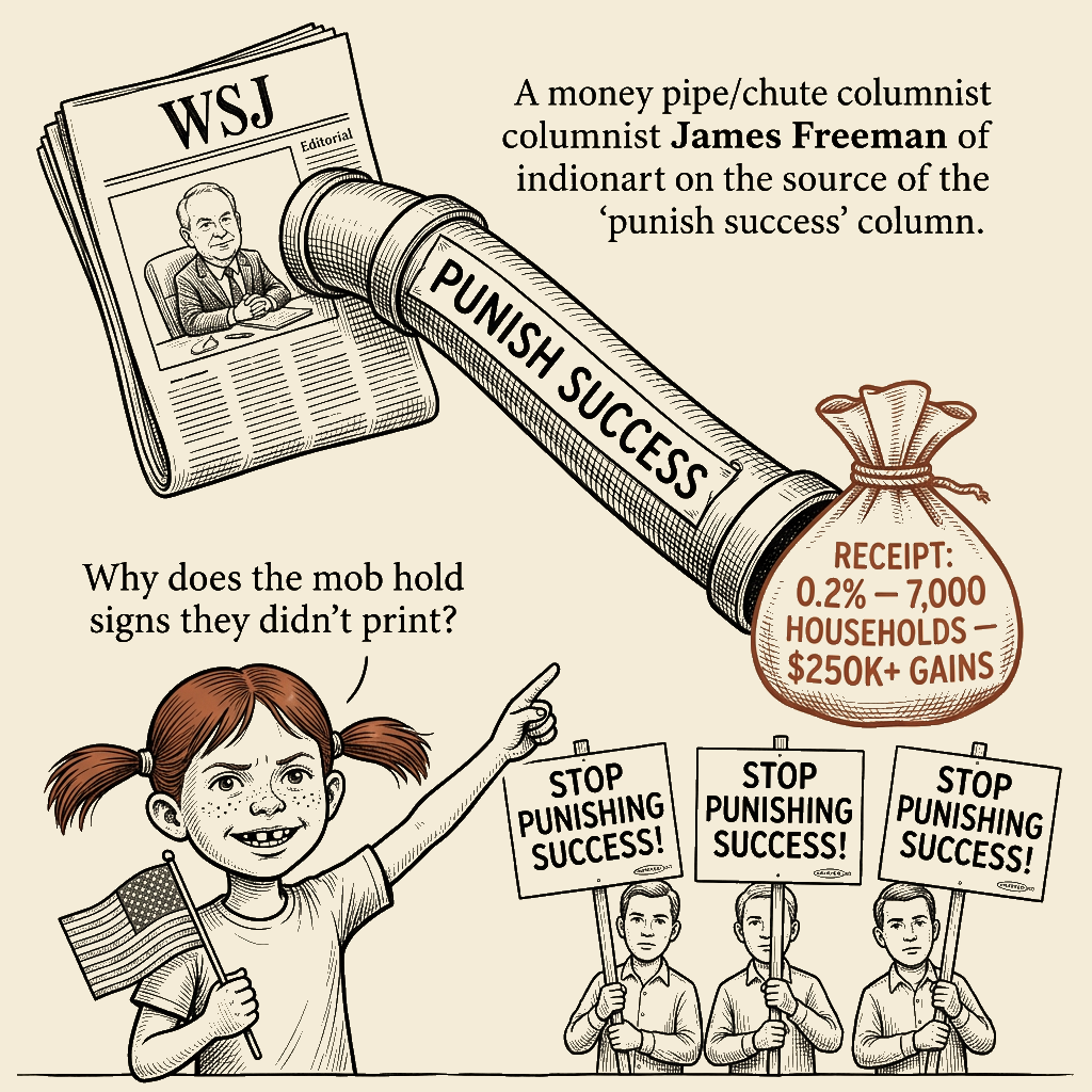 Political meme cartoon by Mimi Wright-Fubar: Why does the mob hold signs they didn't print?