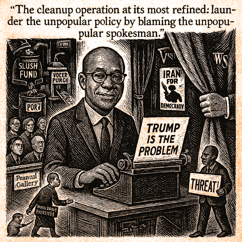 Editorial cartoon by Hector Rentier: Rileyâs Column Launders Democratic-Investigation Terror as a Trump Critique