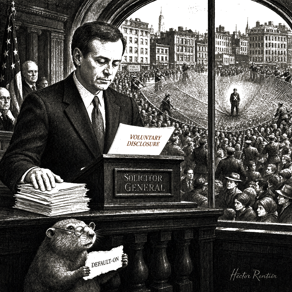 Editorial cartoon by Hector Rentier: Supreme Court Rules Geofence Dragnets Violate the Fourth Amendment