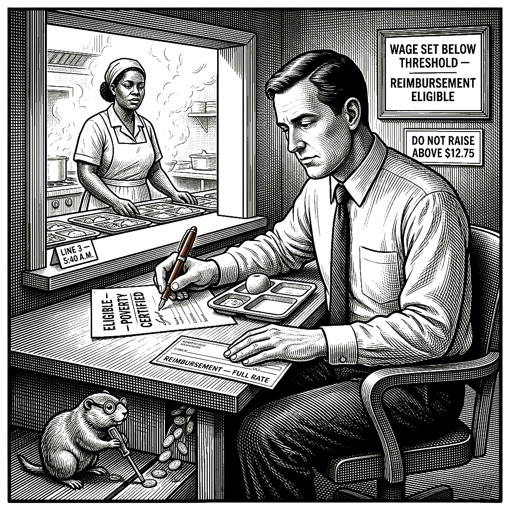 Editorial cartoon by Hector Rentier: The Corruption Is Not a Mutation. It Is the Model.