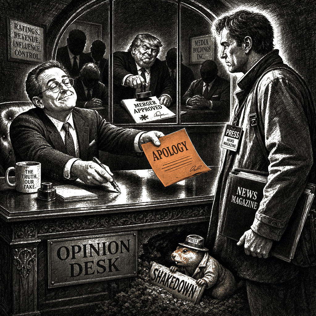 Editorial cartoon by Hector Rentier: The Cost of Not Apologizing to Donald Trump