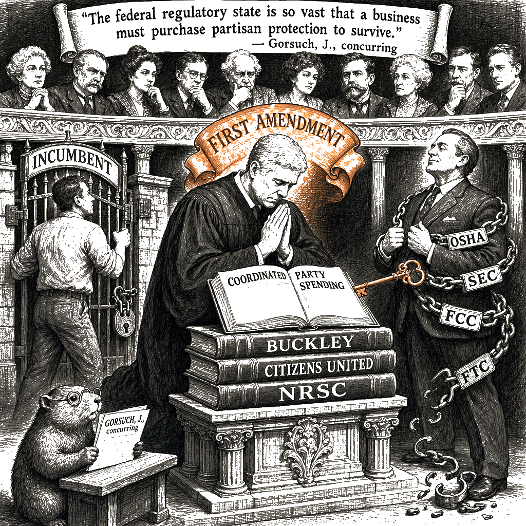 Editorial cartoon by Hector Rentier: The Court Is Buying the Midterms to Shield Itself