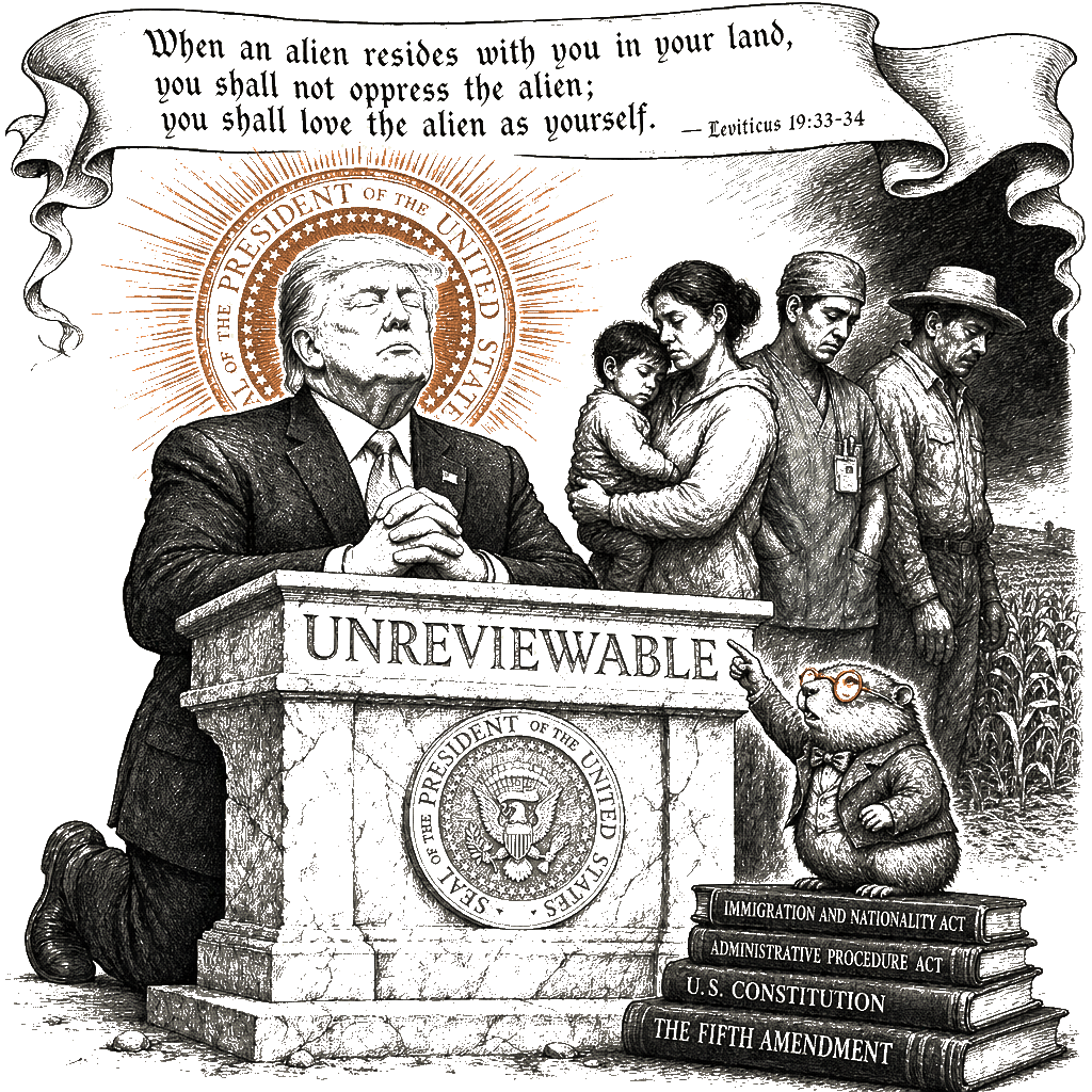Editorial cartoon by Hector Rentier: The Supreme Court Has Sanctified the Exile of Three Hundred Thousand People