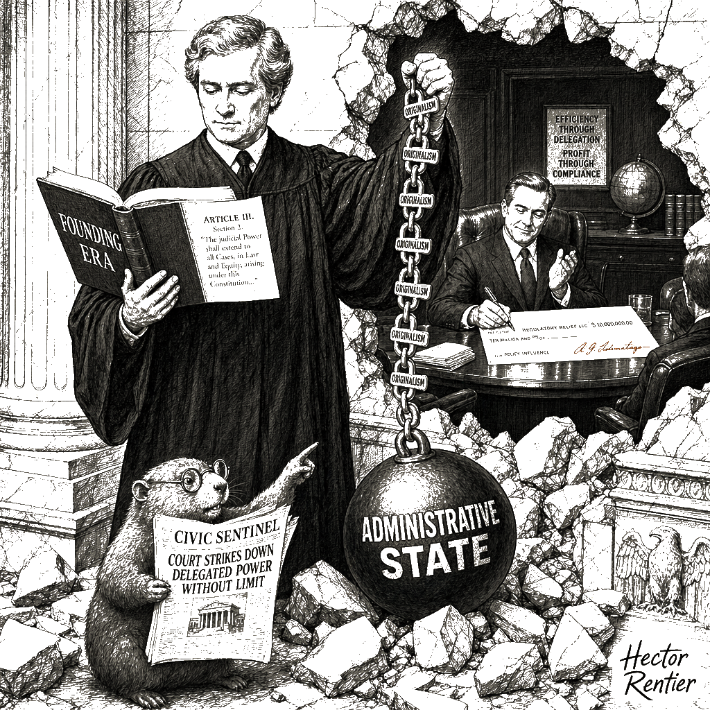 Editorial cartoon by Hector Rentier: The Supreme Court's Constitutional Wrecking Ball