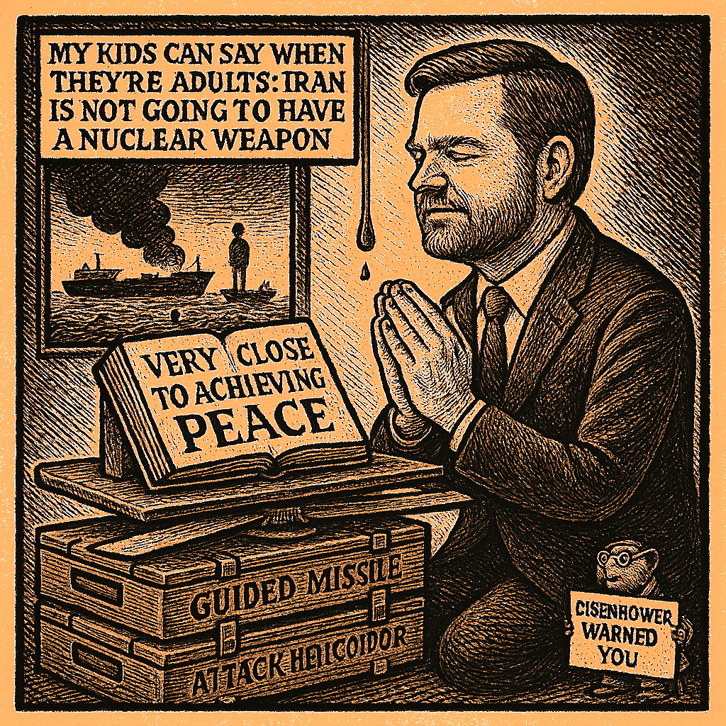 Editorial cartoon by Hector Rentier: Trump and Vance Are Killing People and Calling It Peace